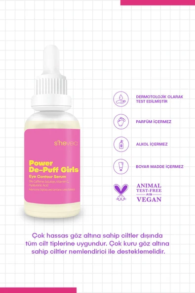 SHE VEC POWER DE-PUFF GIRLS - Göz Altı Torbalanma, Morluk ve Koyu Halka Karşıtı Kafein 5% Göz Çevresi Serumu - Resim 5