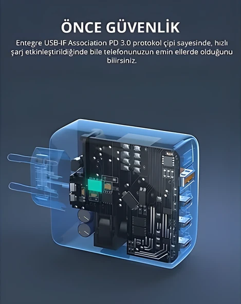 AUKEY 100W 4 Çıkışlı PD GaN Şarj Aleti Başlığı Siyah 3xType-C / 1xUsbA PA-B7S-WH - 4