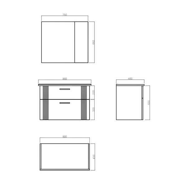 Orka Bari 85 cm Antrasit Banyo Dolabı Takımı (Ledli Ayna) - Resim 5