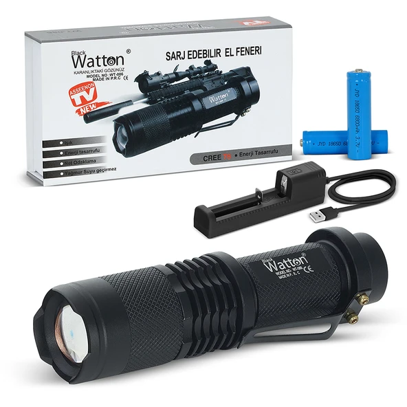 Orjinal 800 Lümen T6 Şarjlı EL Feneri Watton Wt-086 - 3