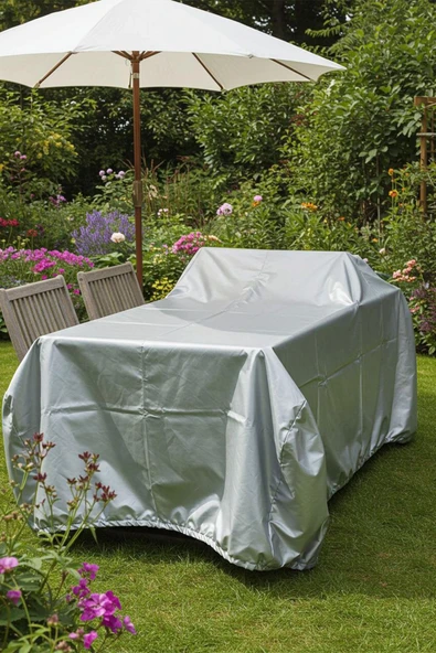 size ne lazım Su Güneş Geçirmez Miflonlu Altı Lastikli Premium Bahçe Mobilyası Koruma Örtüsü 145cm x100cm x 95cm - Resim 2