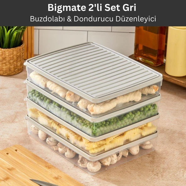 bigmate 2'li Şeffaf Saklama Kabı 2x2,5 Lt BGMT2225 Mikrodalga Buzdolabı ve Dondurucu Uyumlu Düzenleyici - 13