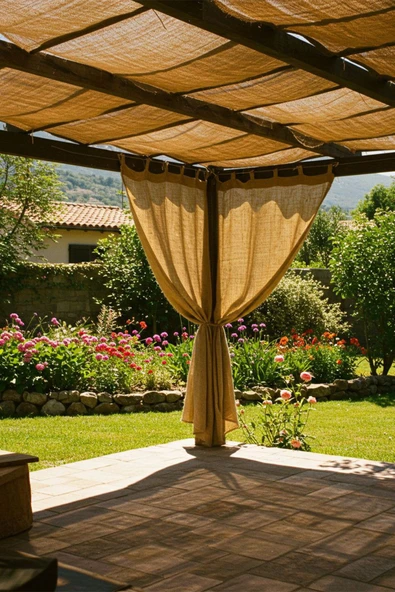 size ne lazım Jüt , Kanaviçe, Hasır, Kumaş Kamelya Perdesi Yükseklik 200cm Genişlik 320cm - 4