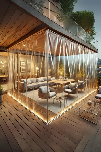 size ne lazım 230cm x 630cm Şeffaf Su Geçirmez Perde (Korniş Kullanımı İçin) - Resim 2