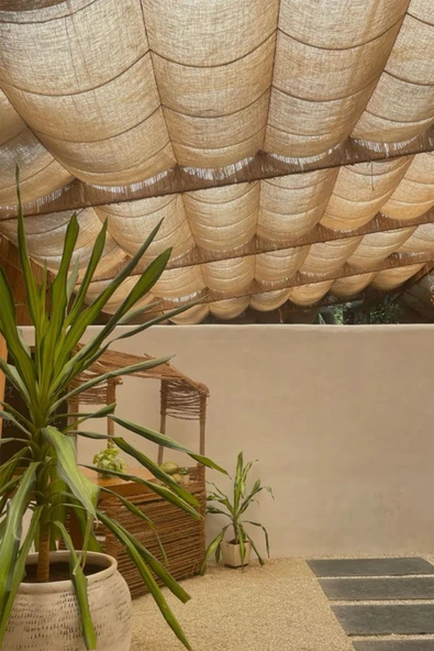 size ne lazım Doğal Jüt Rustik Kanaviçe Kumaş Açılır Kapanır Teleskopik Tente Sistemi 2mt x 8 mt - Resim 3