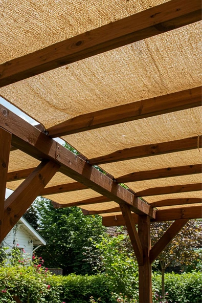 size ne lazım Doğal Jüt, Kanaviçe Kumaş Dekoratif Battı Çıktı Pergole Gölgeliği 1mt x 9mt - Resim 5