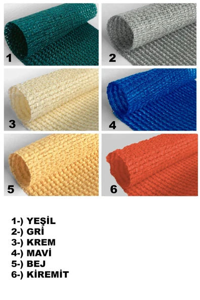 size ne lazım Gölgelik File % 95 sıklık 180 gram/m2 4mtx3mt Kuşgözü Destekli Krem, Yeşil, Turuncu ,Mavi, Gri Renk - 6