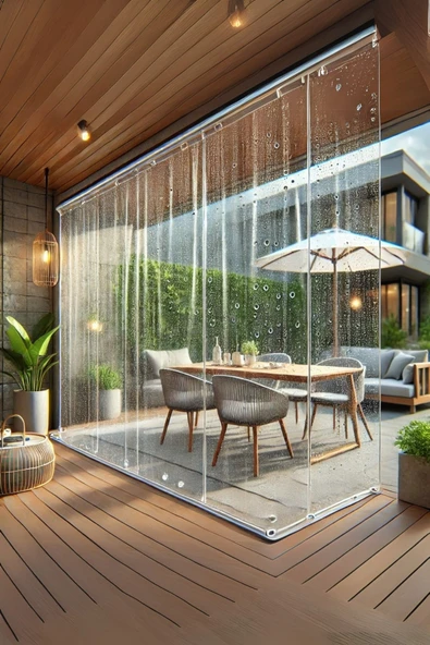size ne lazım 140cm x 960cm Şeffaf Su Geçirmez Perde (Korniş Kullanımı İçin) - 3