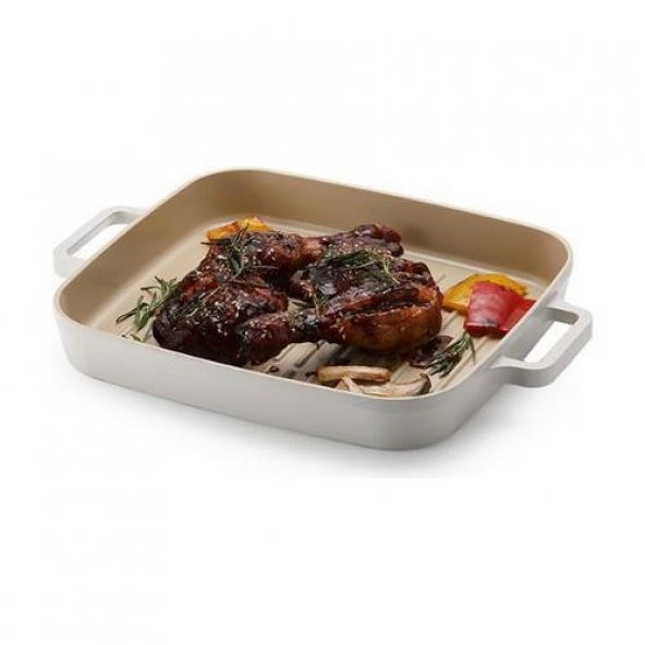 Neoflam Fika Alüminyum Döküm Dikdörtgen Izgara Tava 28 cm Metal Kulplu Grill - D-NEOF128G - 2