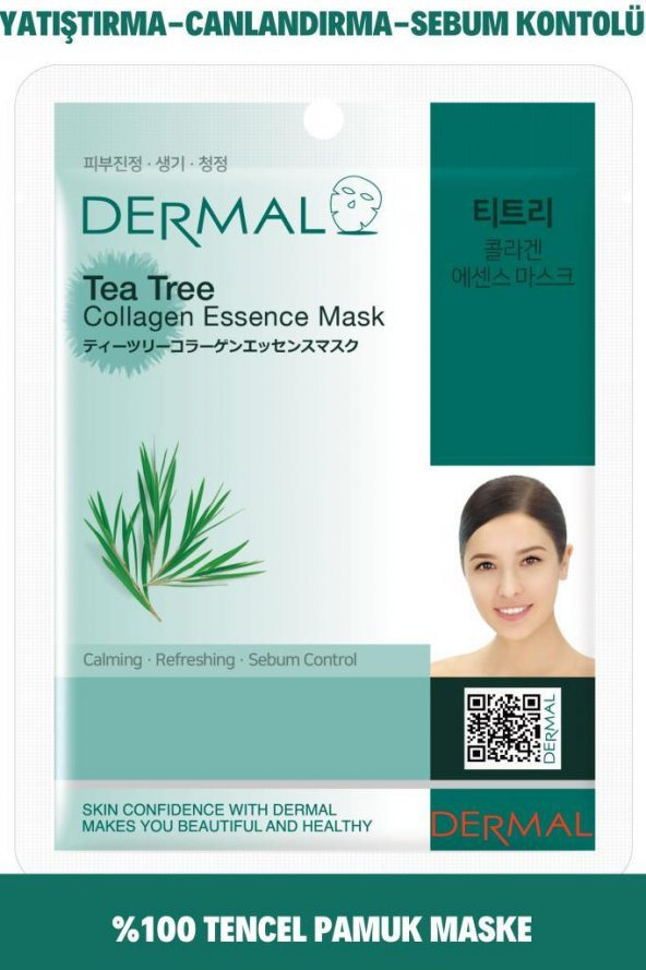 DERMAL Sebum Kontrolü, Yatıştırıcı, Canlandırıcı Çay Ağacı Özlü Kolajen Maske 23 Gr