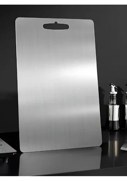 İnci Çelik 304 Paslanmaz Çelik Kesme Tahtası Antibakteriyel Pano Orta 32,5 x 24,5 Cm - Resim 3