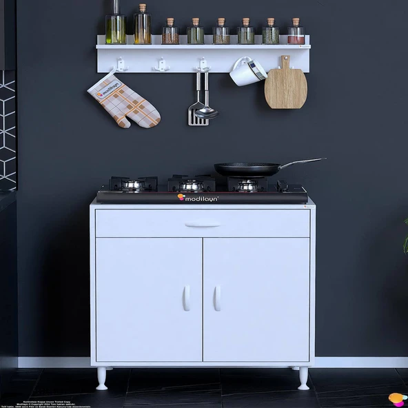 Modilayn DOQU (XXL) Set Ocak Altı Dolap 75x88x56 cm, Çekmeceli, Kapaklı, Tüp Bölmeli Ve Baharat Raflı - 3