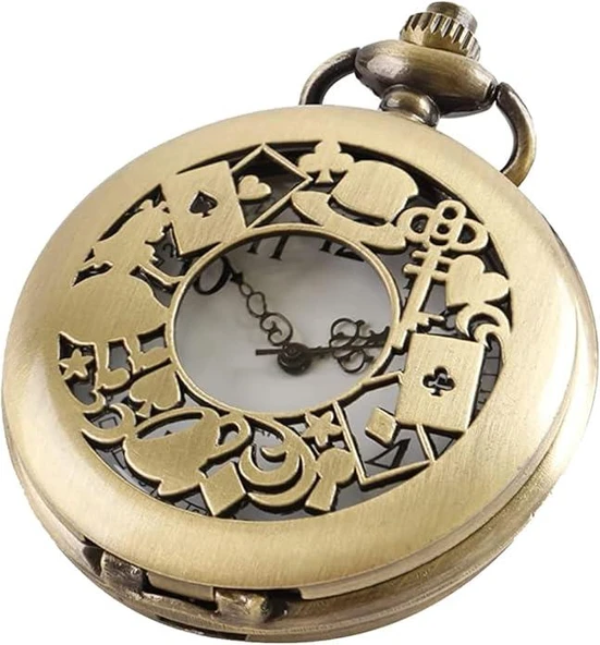 Valkyrie Alice Harikalar Diyarı Temalı Vintage Bronz Cep Saati - Kolye Köstekli Retro Hediye - 11