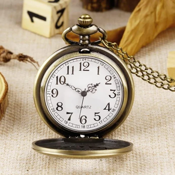 Valkyrie Alice Harikalar Diyarı Temalı Vintage Bronz Cep Saati - Kolye Köstekli Retro Hediye - 7