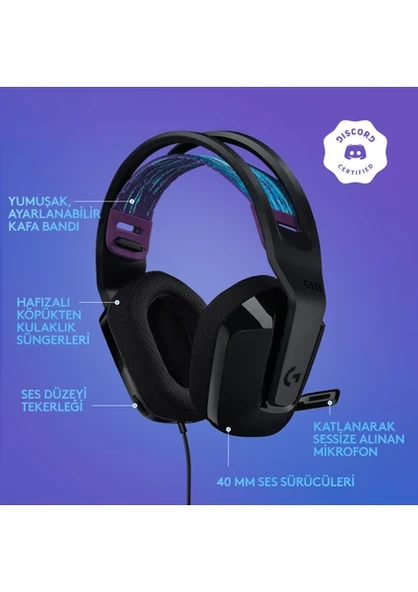 Logitech G335 981-000978 Siyah Kablolu Kulak Üstü Oyuncu Kulaklığı - 6