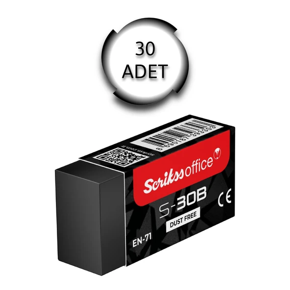 Scrikss Küçük Boy Siyah Silgi (S-30B) 30 Adet