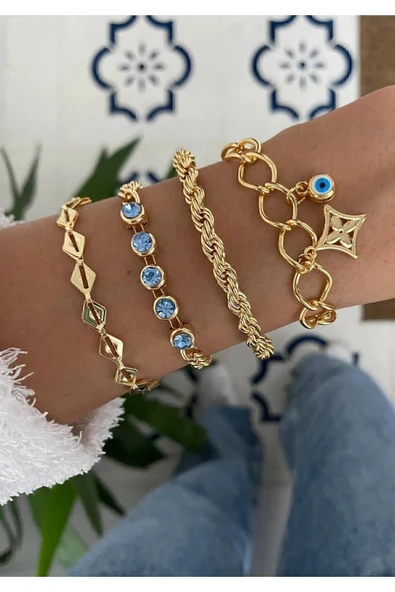 MagicStone Turquoise Stone Dörtlü Kombin Bileklik