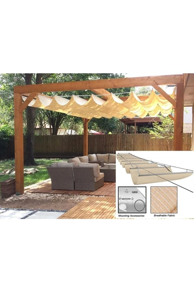 size ne lazım Teleskopik Açılıp-kapanabilir Gölgelik Tente Sistemi Krem Jüt 2m X 9m ürün görseli