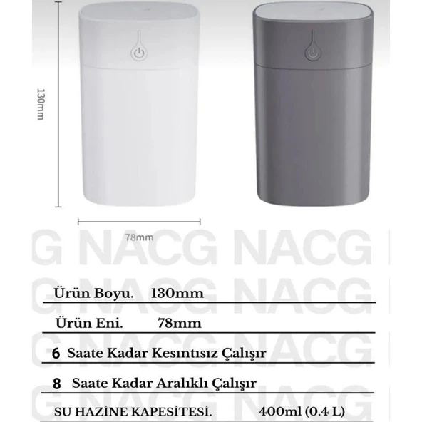 H2O Humidifier 400 Ml Taşınabilir Hava Nemlendirici Buhar Makinesi Ve Aroma Difüzörü - 3