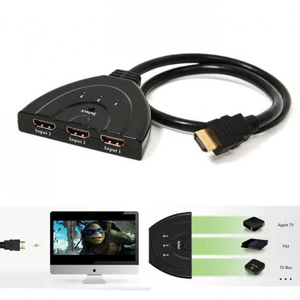3 Port Kablolu Hdmi Switch Çoklayıcı Çoğaltıcı Splitter - 2