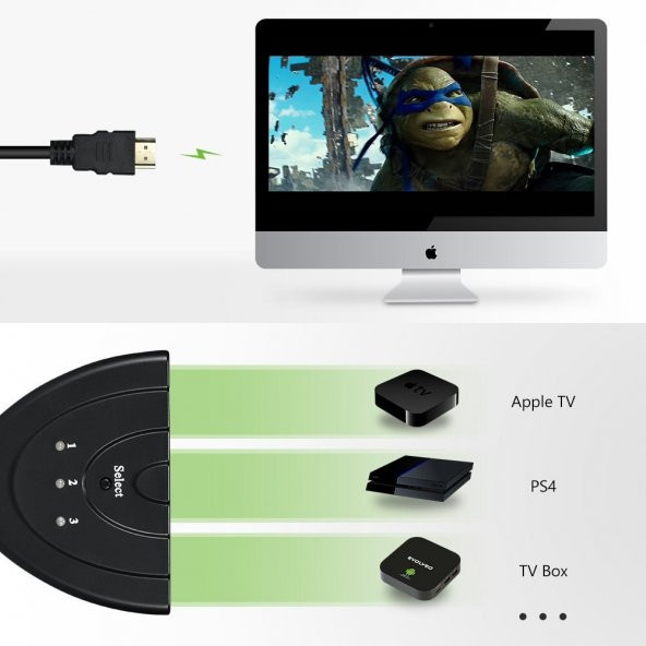 3 Port Kablolu Hdmi Switch Çoklayıcı Çoğaltıcı Splitter - 8