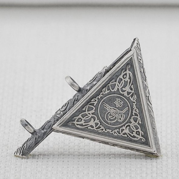 Osmanlı Tuğralı 925 Ayar Gümüş Üçgen Muska Kabı - Resim 2