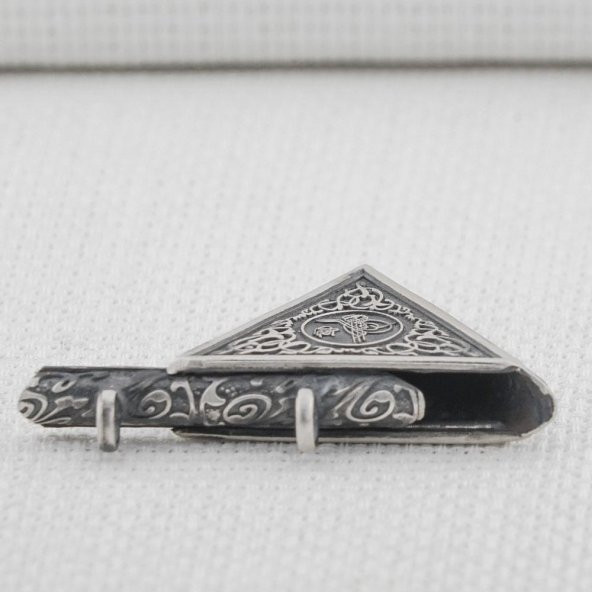 Osmanlı Tuğralı 925 Ayar Gümüş Üçgen Muska Kabı - Resim 4