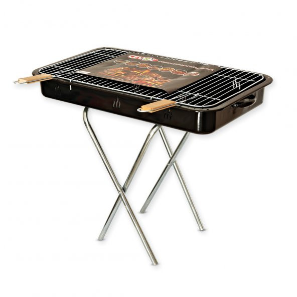 Portatif Ayaklı Mangal Büyük Boy 60X35 Cmlik, Ahşap Saplı Izgara Telli - 2