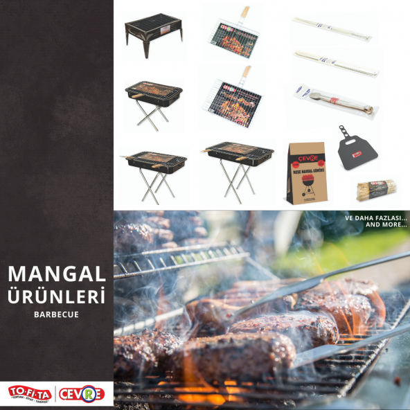 Portatif Ayaklı Mangal Büyük Boy 50x33 Cmlik, Ahşap Saplı Izgara Telli - 4