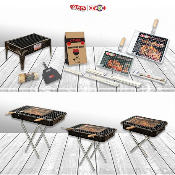 Portatif Ayaklı Mangal Büyük Boy 60X35 Cmlik, Ahşap Saplı Izgara Telli - 5