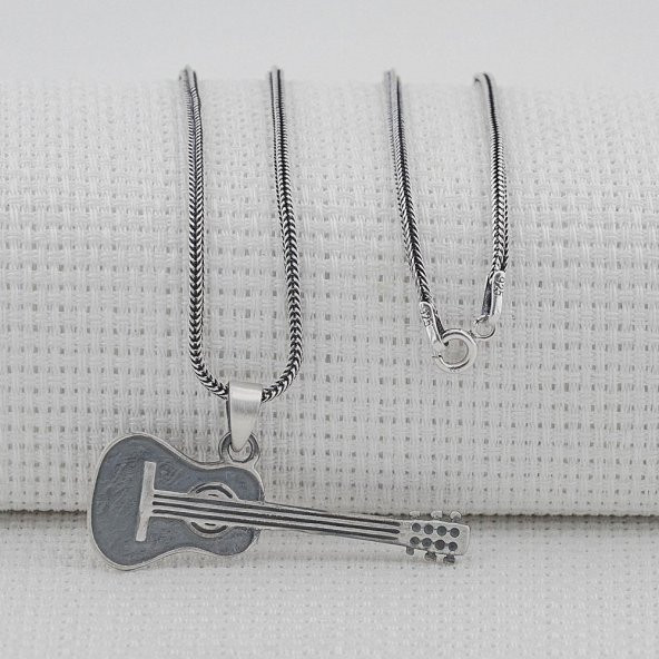 Gitar Tasarımlı 925 Ayar Gümüş Kolye - 2