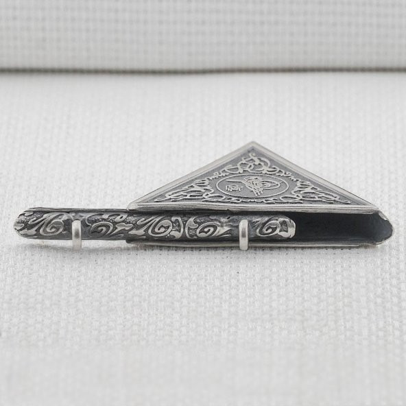 Osmanlı Tuğralı 925 Ayar Gümüş Üçgen Muska Kabı Büyük Boy - Resim 4