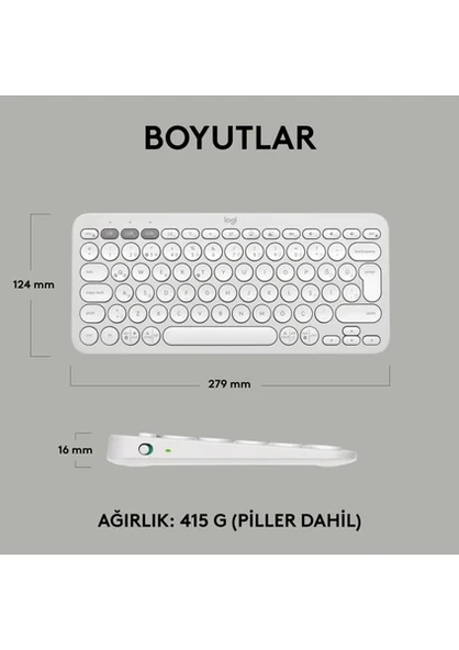 Logitech Pebble Keys 2 K380S 920-011860 Beyaz TKL Q Kablosuz Klavye - 8