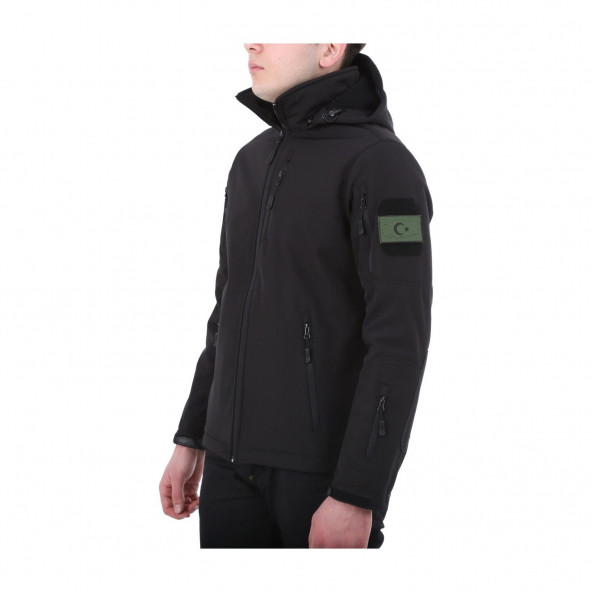 Special Softshell Su ve Rüzgar Geçirmez Siyah Mont - Resim 2