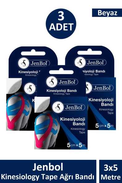 Jenbol Kinesiology Tape Ağrı Bandı 5 cm x 5 m - Beyaz 3 Adet