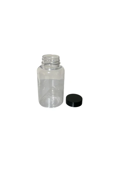 200ml şeffaf  tablet şişesi siyah kapak, 12 adet, tablet şişesi, ecza şişesi, kozmetik şişe - 2