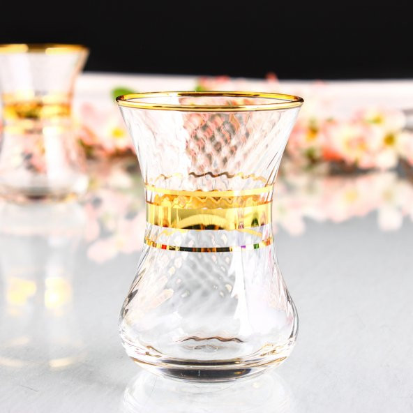 6 Kişilik Paşabahçe İncebelli Altın Yaldızlı (pby) Bardak Seti - İncebelli Optikli