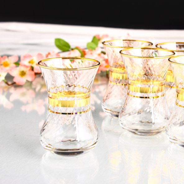 6 Kişilik Paşabahçe İncebelli Altın Yaldızlı (pby) Bardak Seti - İncebelli Optikli - 2