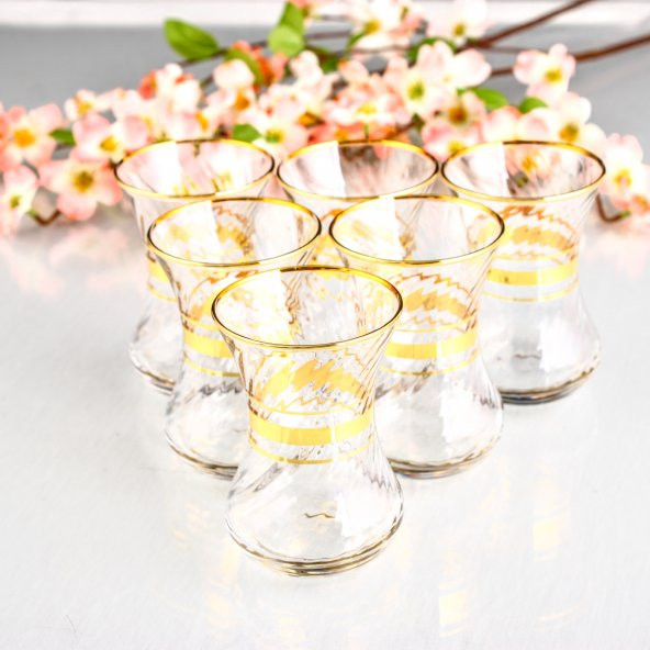 6 Kişilik Paşabahçe İncebelli Altın Yaldızlı (pby) Bardak Seti - İncebelli Optikli - 3