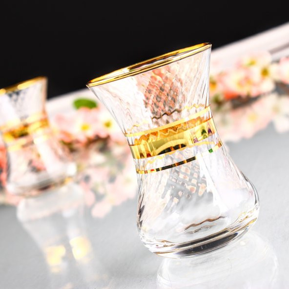 6 Kişilik Paşabahçe İncebelli Altın Yaldızlı (pby) Bardak Seti - İncebelli Optikli - 4