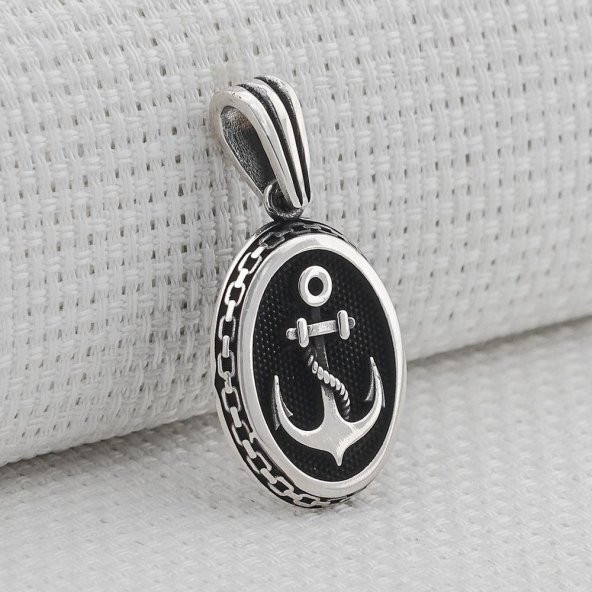 Oval Çapa Motifli 925 Ayar Gümüş Kolye Ucu ürün görseli 1