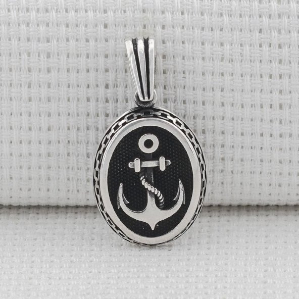 Oval Çapa Motifli 925 Ayar Gümüş Kolye Ucu - Resim 2