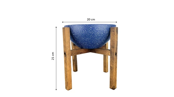 LACİVERT GRANİT BOYALI ARANJMAN-SUNUMLUK TOPRAK SAKSI-4 AYAKLI-20 CM ÇAP - 2