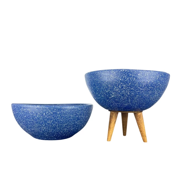 LACİVERT GRANİT BOYALI ARANJMAN-SUNUMLUK TOPRAK SAKSI-İKİLİ SET-20 CM ÇAP-NO:2 ürün görseli