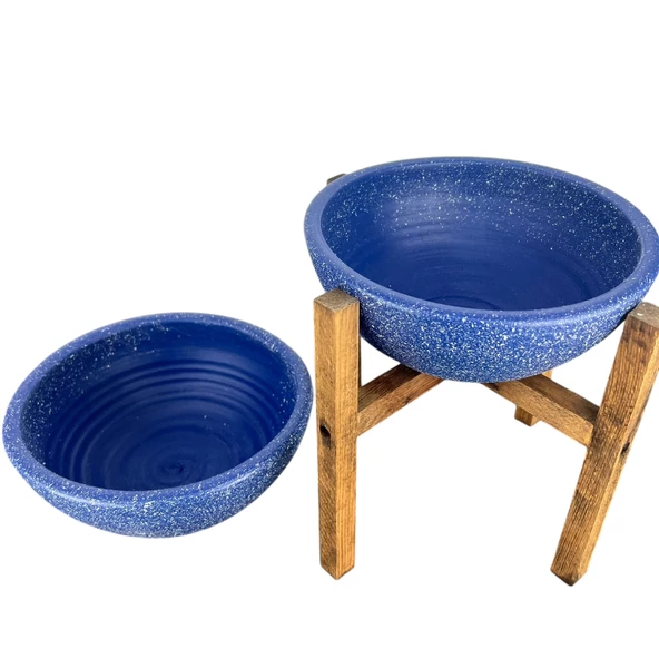 LACİVERT GRANİT BOYALI ARANJMAN-SUNUMLUK TOPRAK SAKSI-İKİLİ SET-20 CM ÇAP-NO:1 - Resim 3