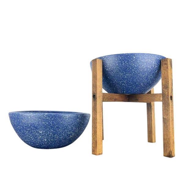 LACİVERT GRANİT BOYALI ARANJMAN-SUNUMLUK TOPRAK SAKSI-İKİLİ SET-20 CM ÇAP-NO:1 ürün görseli