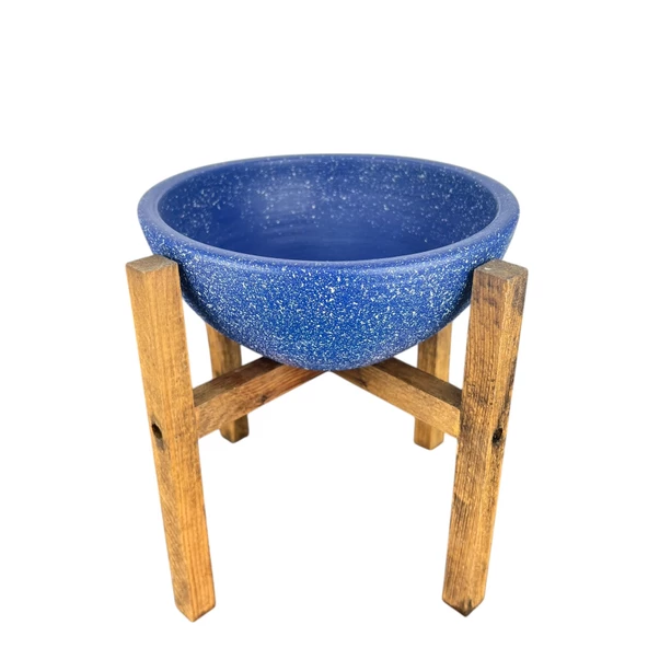 LACİVERT GRANİT BOYALI ARANJMAN-SUNUMLUK TOPRAK SAKSI-4 AYAKLI-20 CM ÇAP - 3