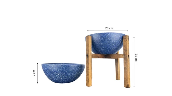 LACİVERT GRANİT BOYALI ARANJMAN-SUNUMLUK TOPRAK SAKSI-İKİLİ SET-20 CM ÇAP-NO:1 - Resim 2