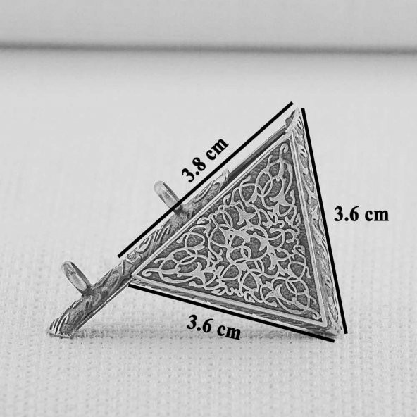 Desenli 925 Ayar Gümüş Üçgen Muska Kabı Orta Boy Kalın Zincirli - Resim 2