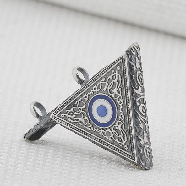 Nazar Boncuğu Tasarımlı  925 Ayar Gümüş Üçgen Muska Kabı - Resim 3
